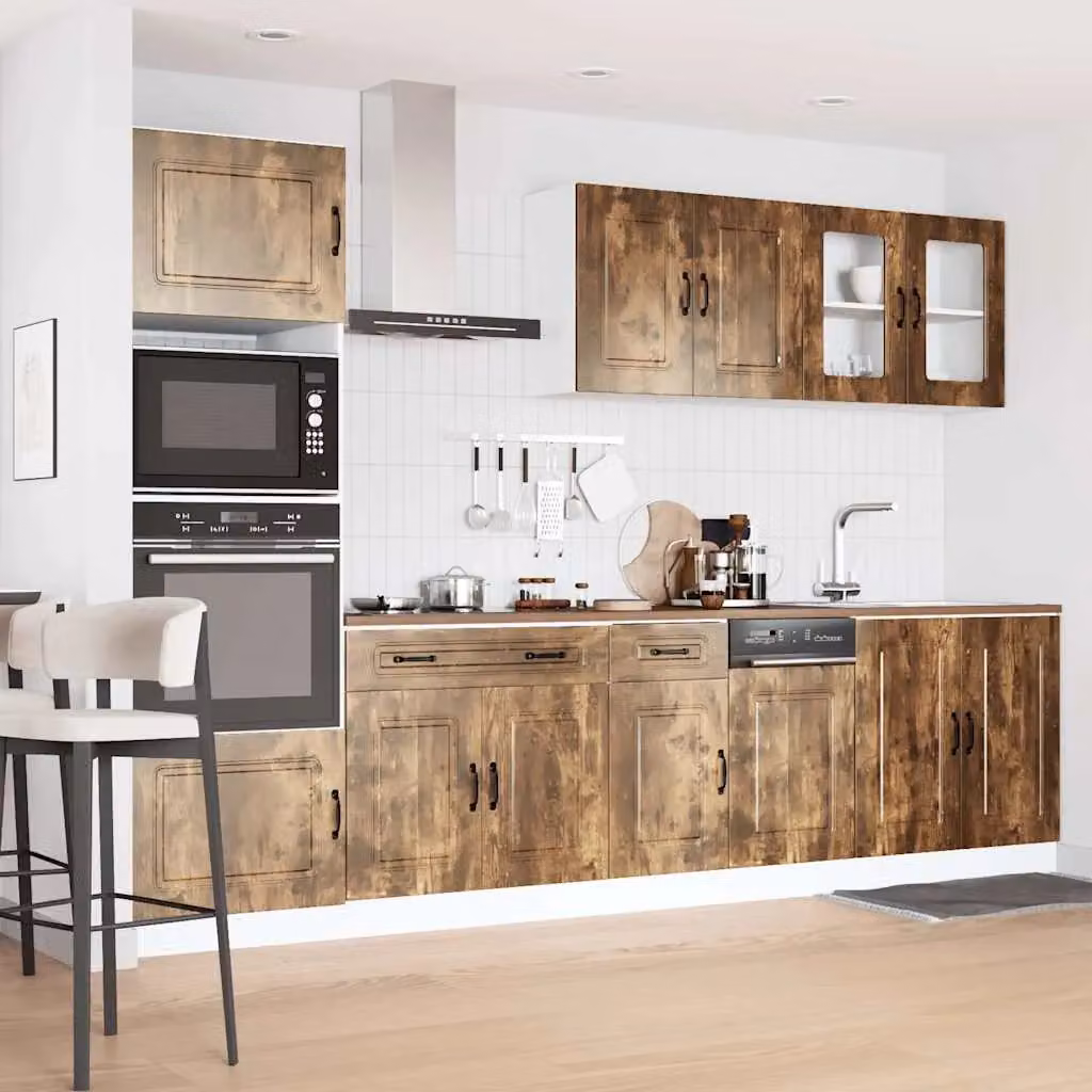 Berkfield Home Kalmar 7 Piece Modern Kitchen Cabinet Set in Smoked Oak Brown – 1