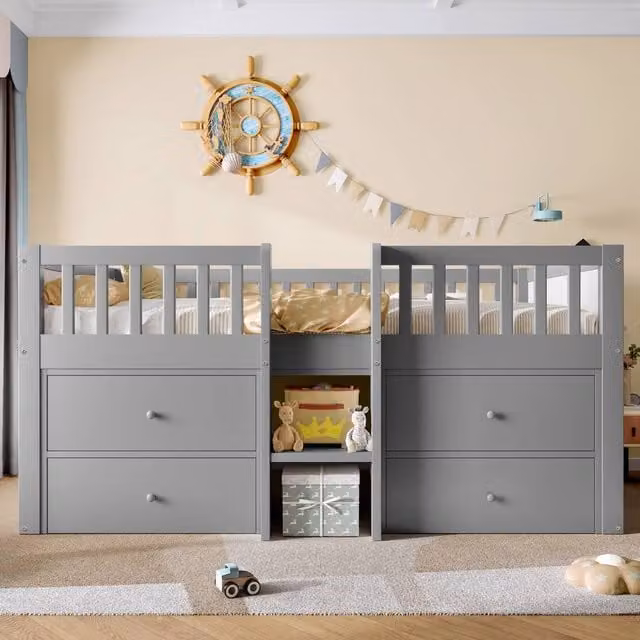 Merax Mid Sleeper Single Wooden Storage Bed with Drawers in Grey, W/D/H: 90 x 190 x 175 cm – 1
