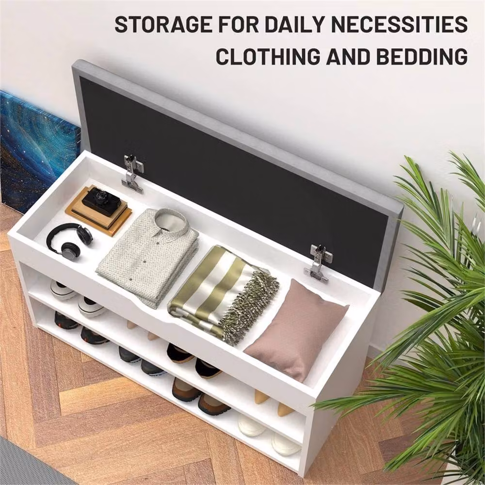 Nordara 3-Tier Wooden Shoe Rack Bench for Hallway Storage in White – 3