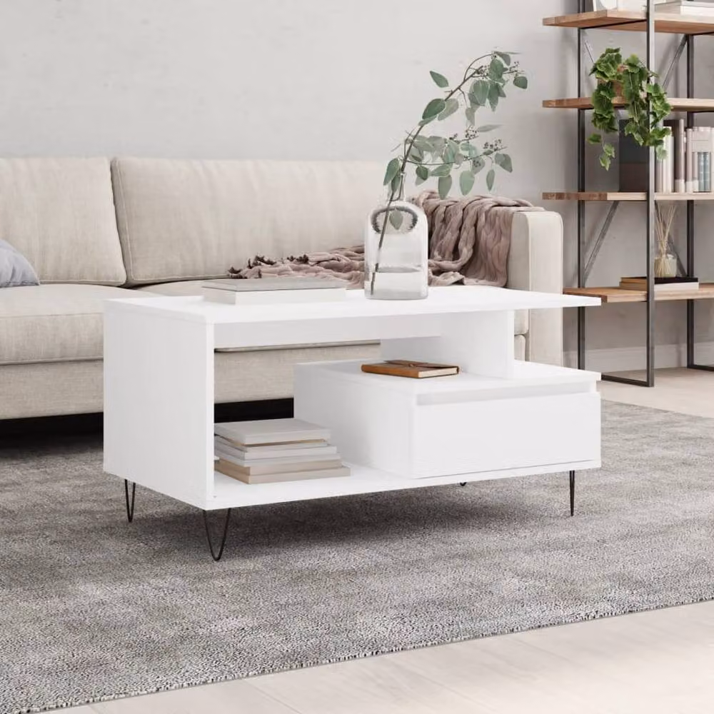 Berkfield Home Modern White Coffee Table, W/D/H: 90 x 49 x 45 cm – 2