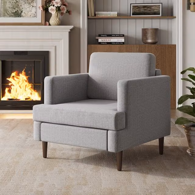 Livingandhome Mid-Century Single Armchair in Grey Fabric