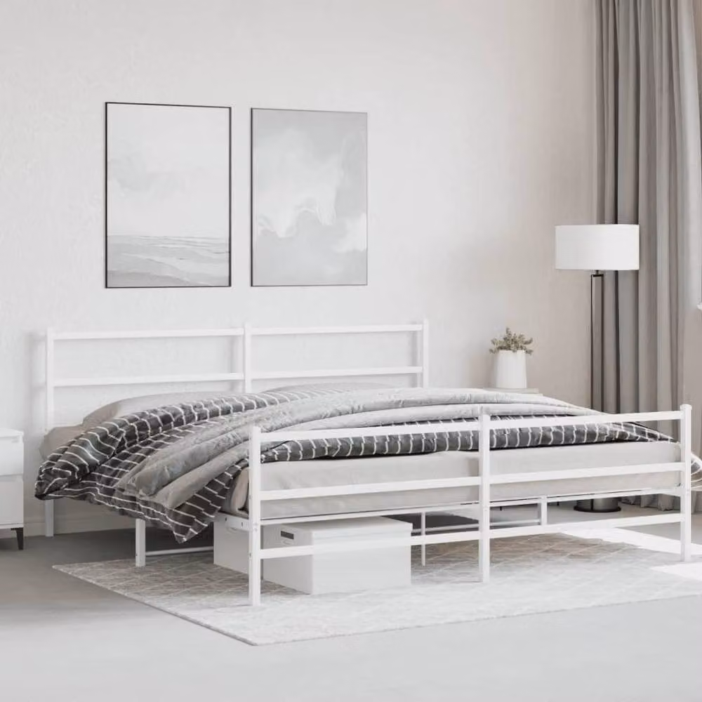 Berkfield Home Metal Bed Frame with Footboard in White, W/D/H: 183 x 213 x 90 cm – 2
