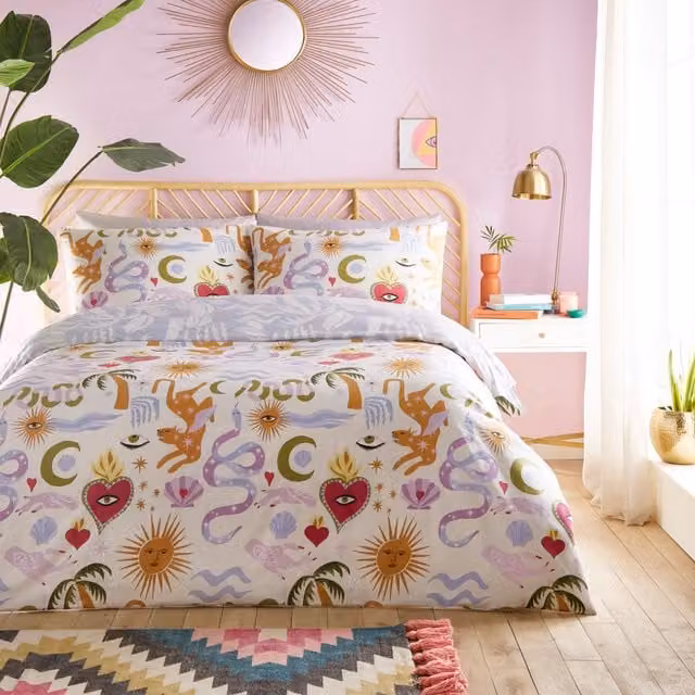 furn Alchemy Abstract Reversible Polycotton Duvet Cover Set with Floral Reverse, Multicolour, W/H: 200 x 220 cm