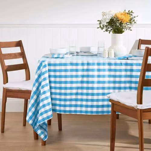 Homescapes Blue Cotton Gingham Checked Rectangular Tablecloth, W/D/H: 137 x 178 cm – 2