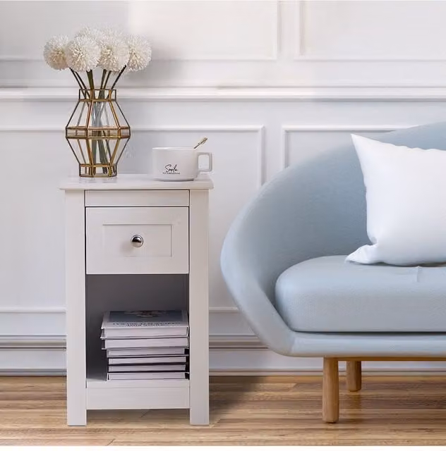 Living and Home One Drawer Small Side Table in White