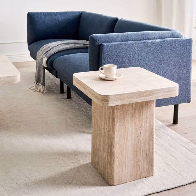 Wyld and Coco Beige Travertine-Style Side Table W/D/H: 50 x 50 x 50 cm – 1