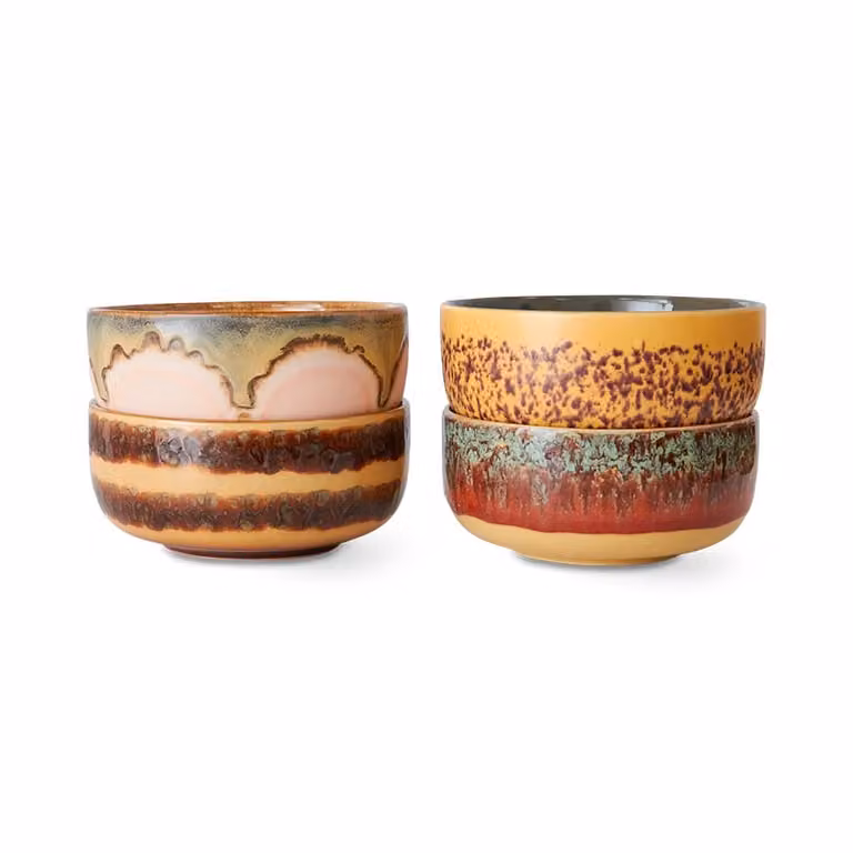 HKLIVING 70s Multicolour Ceramic Dessert Bowls, Set of 4