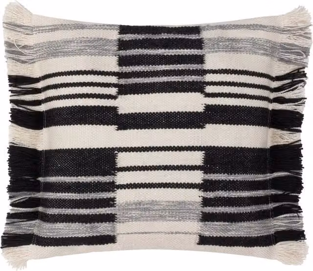 Torode Striped Boho Woven Square Cushion in Black and White Polyester and Cotton