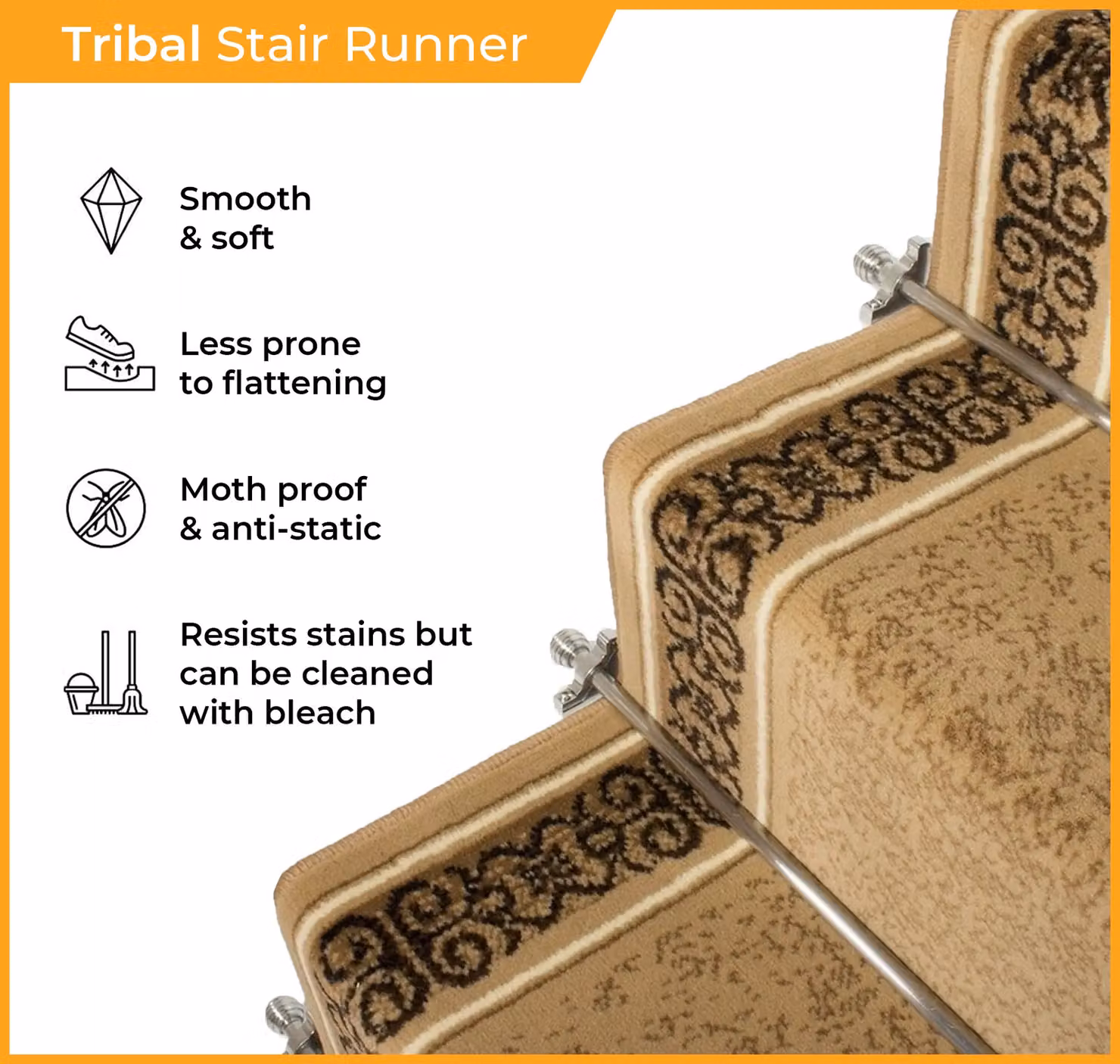 runrug Tribal Stair Runner Carpet in Grey, W: 60 cm x L: 630 cm – 2