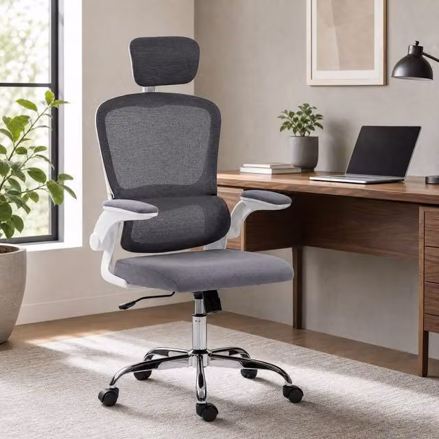 STILVORA Grey Fabric Task Chair with Headrest and Armrests, H 117 x W 64 x D 60 cm – 1