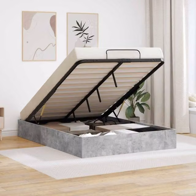 Berkfield Home Modern Upholstered Ottoman Bed Frame in Concrete Grey, W/D/H: 140 x 200 cm – 1