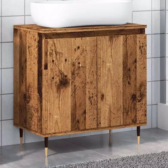Berkfield Home Bathroom Cabinet in Old Wood Brown, W: 58 cm, D: 33 cm, H: 60 cm – 1