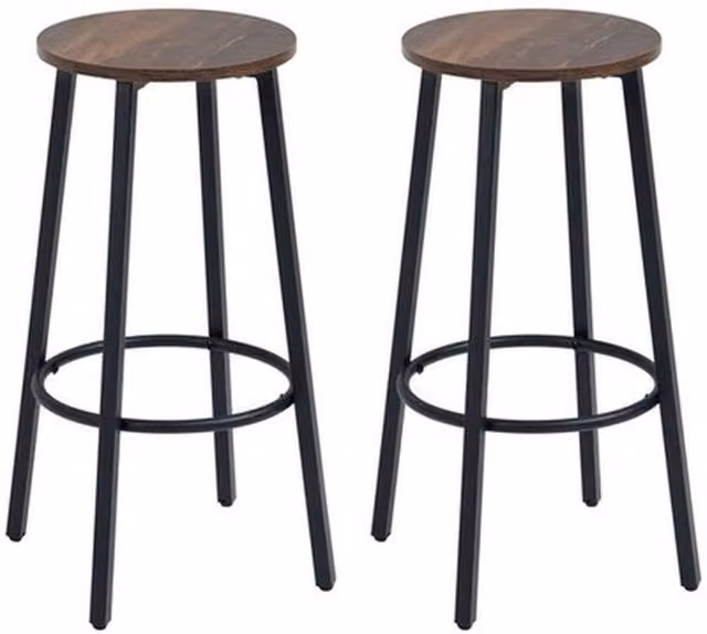 NESTLUNE Industrial Counter Height Bar Stools Set of 2 in Black and Brown Wood