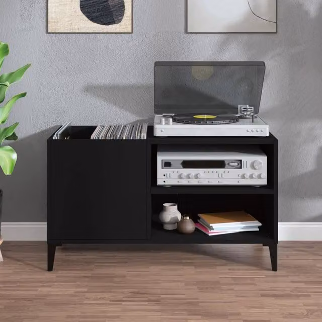 Berkfield Home Record Cabinet in Black, W/D/H: 84.5 x 38 x 48 cm – 1