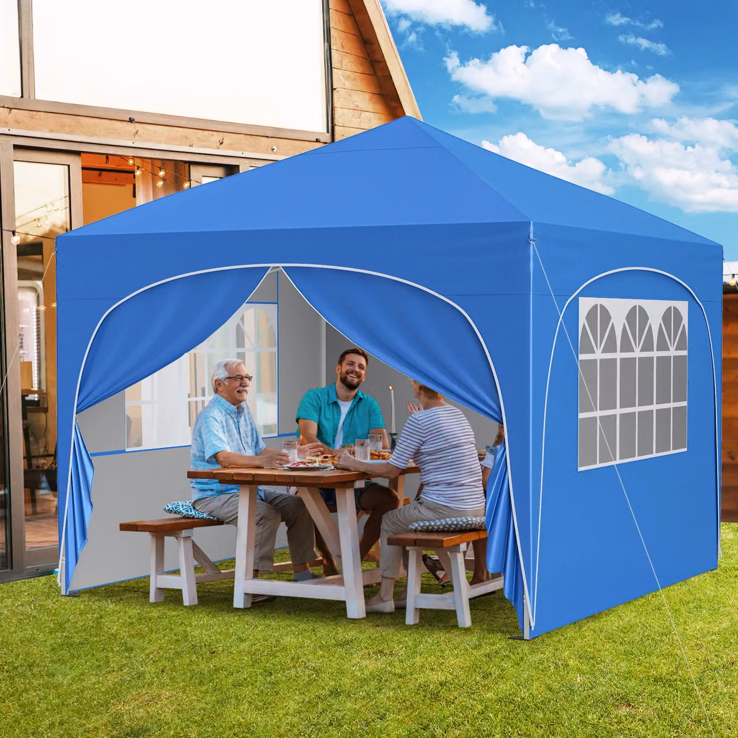 Gymax Blue Pop Up Canopy Tent with 4 Removable Sidewalls and Windows, W/D/H: 300 x 300 x 286 cm – 7