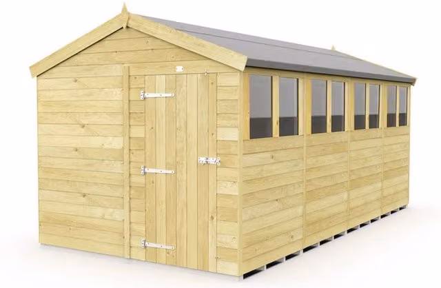 Buttercup Farm Apex Wooden Shed in Brown with Single Door and Windows, W231 x D427 x H217 cm
