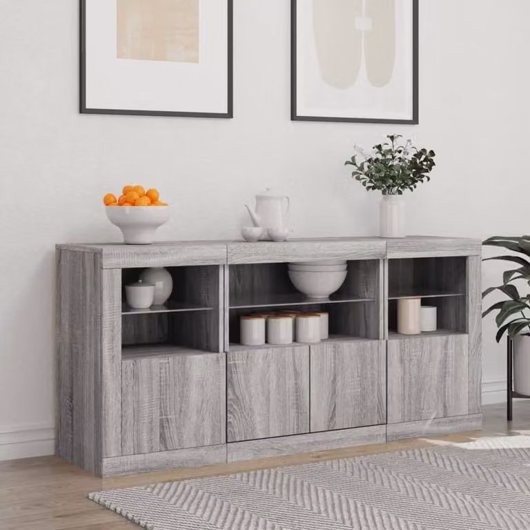 Berkfield Home Modern Grey Sonoma Sideboard with Integrated LED Lights W: 142.5 cm, D: 37 cm, H: 67 cm