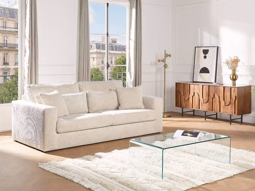 Vente-unique ALONZO Curved Tempered Glass Coffee Table in Transparent Clear, W/D/H: 80 x 55 x 37 cm – 2