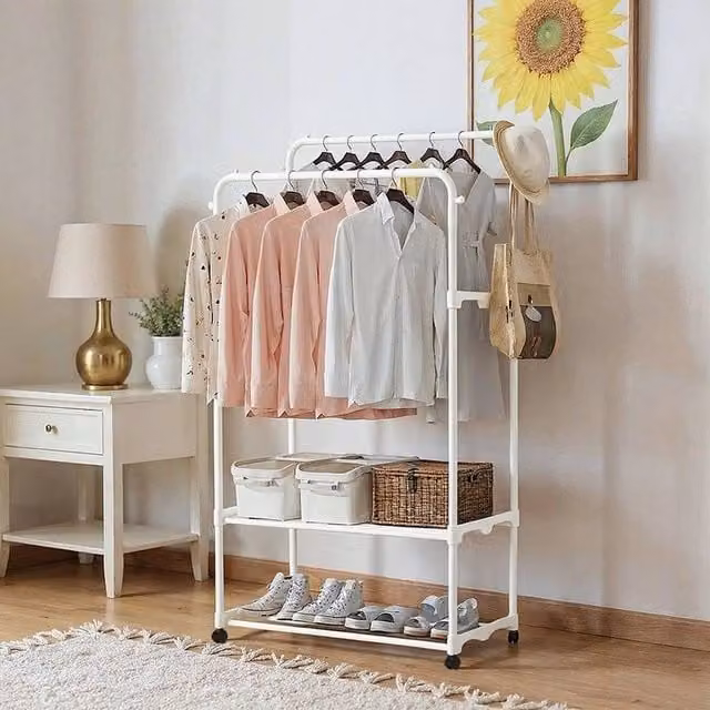 FORGEVIO White Heavy Duty Double Metal Clothes Rail for Adults – 1