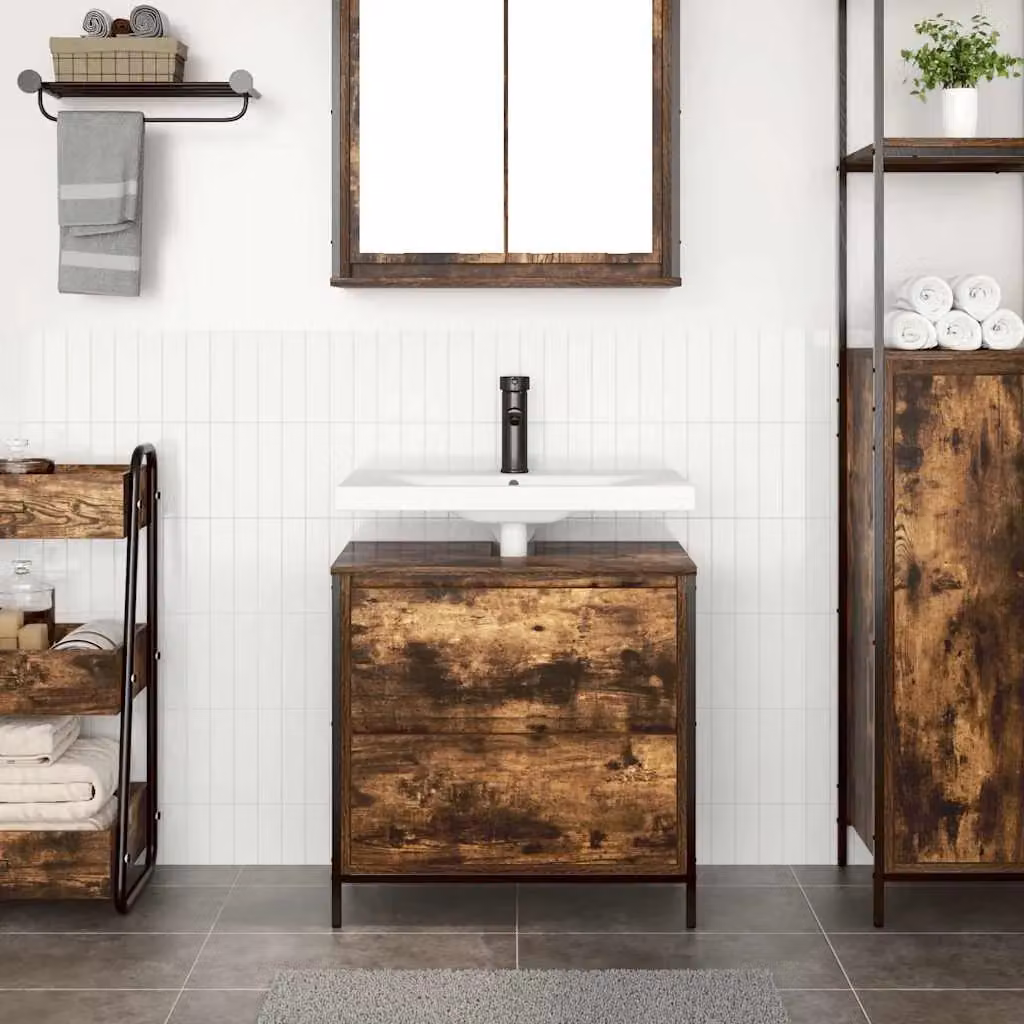 Berkfield Home Bathroom Basin Cabinet with Drawers in Smoked Oak Brown, W: 60 cm, D: 34.5 cm, H: 60 cm – 3