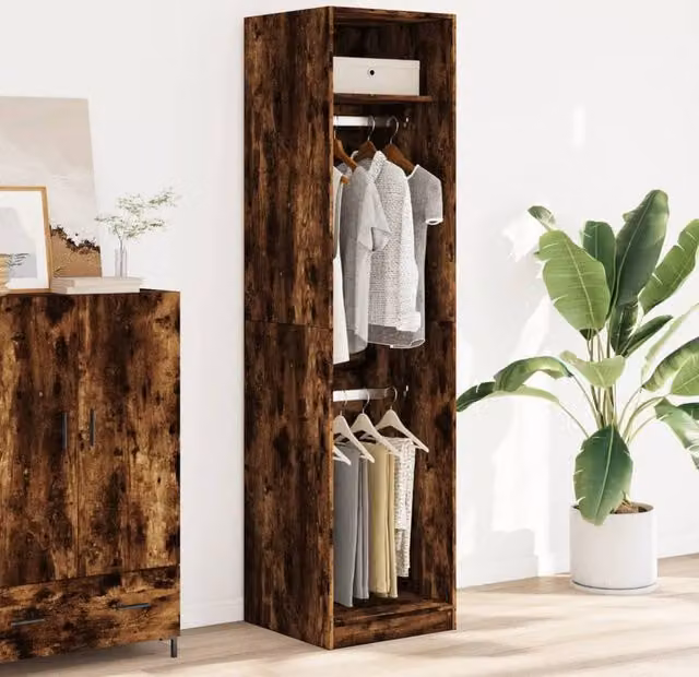 Berkfield Home Smoked Oak Wardrobe in Brown, W/D/H: 50 x 50 x 200 cm