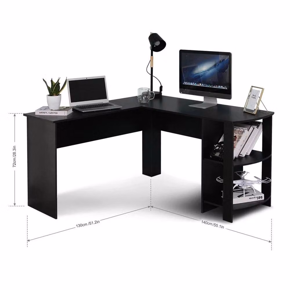 EONLION Black L-Shaped Corner Office Desk with Matt Finish, W/D/H: 100 x 100 x 72 cm – 2