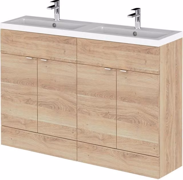Balterley Alrewas Contemporary 4 Door Floor Standing Bathroom Vanity Basin Unit, Brown Oak, Width: 120 cm