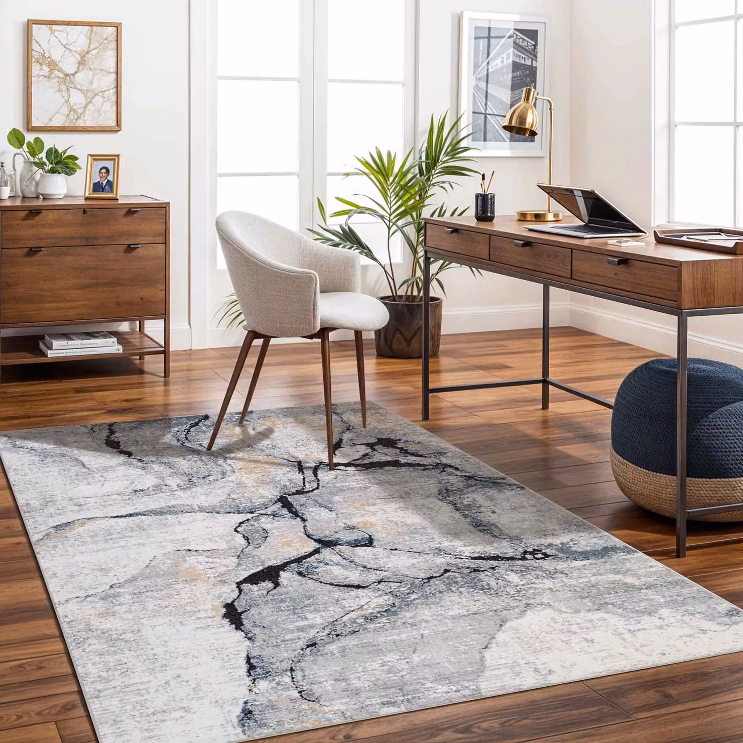 Livabliss Jolie Modern Abstract Marble Rug in Dark Blue, Grey, Brown and Ivory, W: 80 cm, L: 220 cm – 5