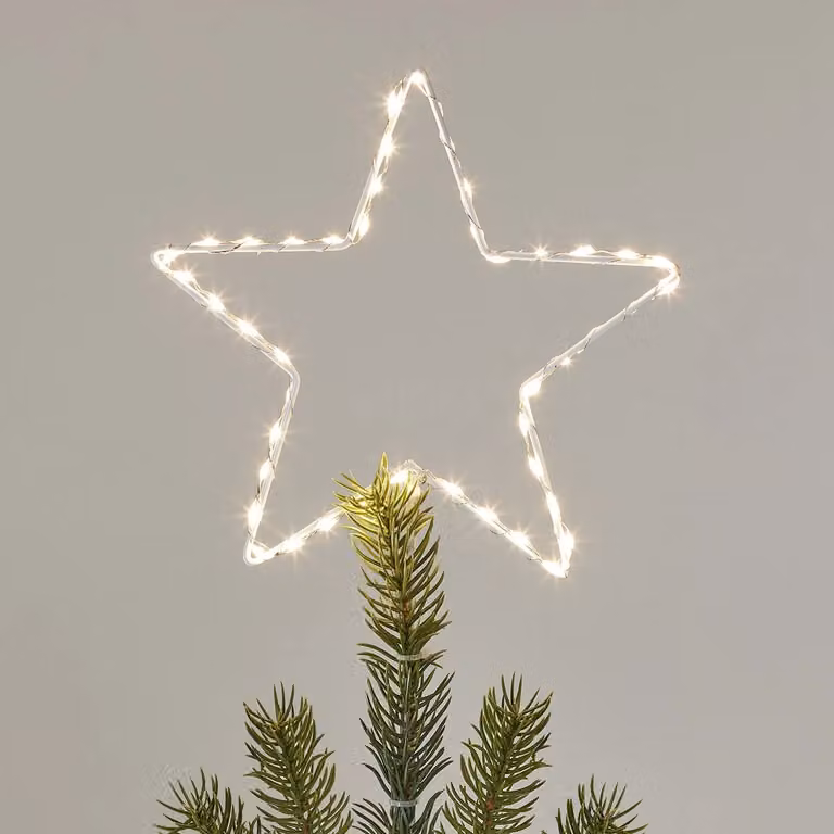 Lights4fun Osby Star LED Christmas Tree Topper in Silver and White, 20 cm