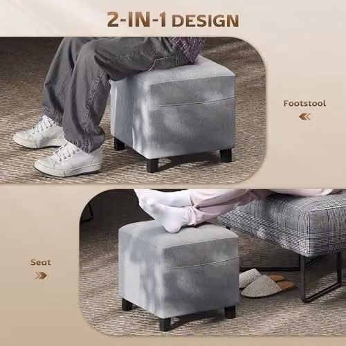 HOMCOM Small Square Fabric Ottoman Footstool in Grey, W/D/H: 35 x 35 x 35 cm – 3