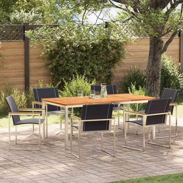 Berkfield Home 7 Piece Industrial Garden Dining Set in Black Solid Acacia Wood and Metal – 1