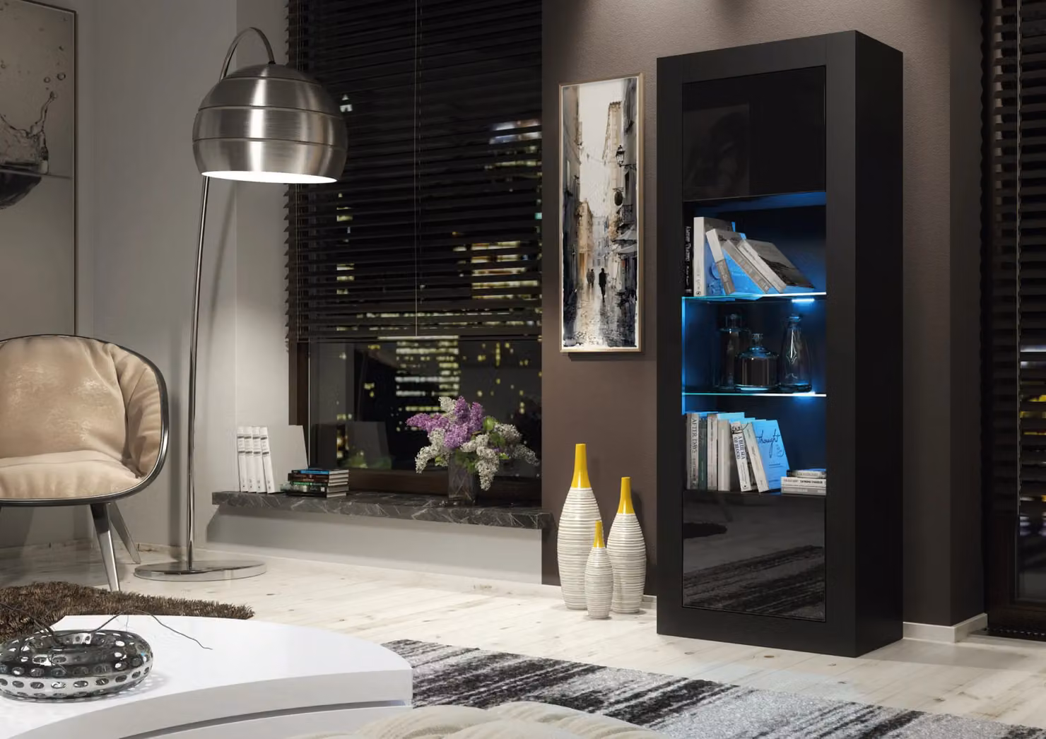 Creative Furniture Illume Modern Black Display Cabinet with Glass Doors and Integrated Lighting – 2