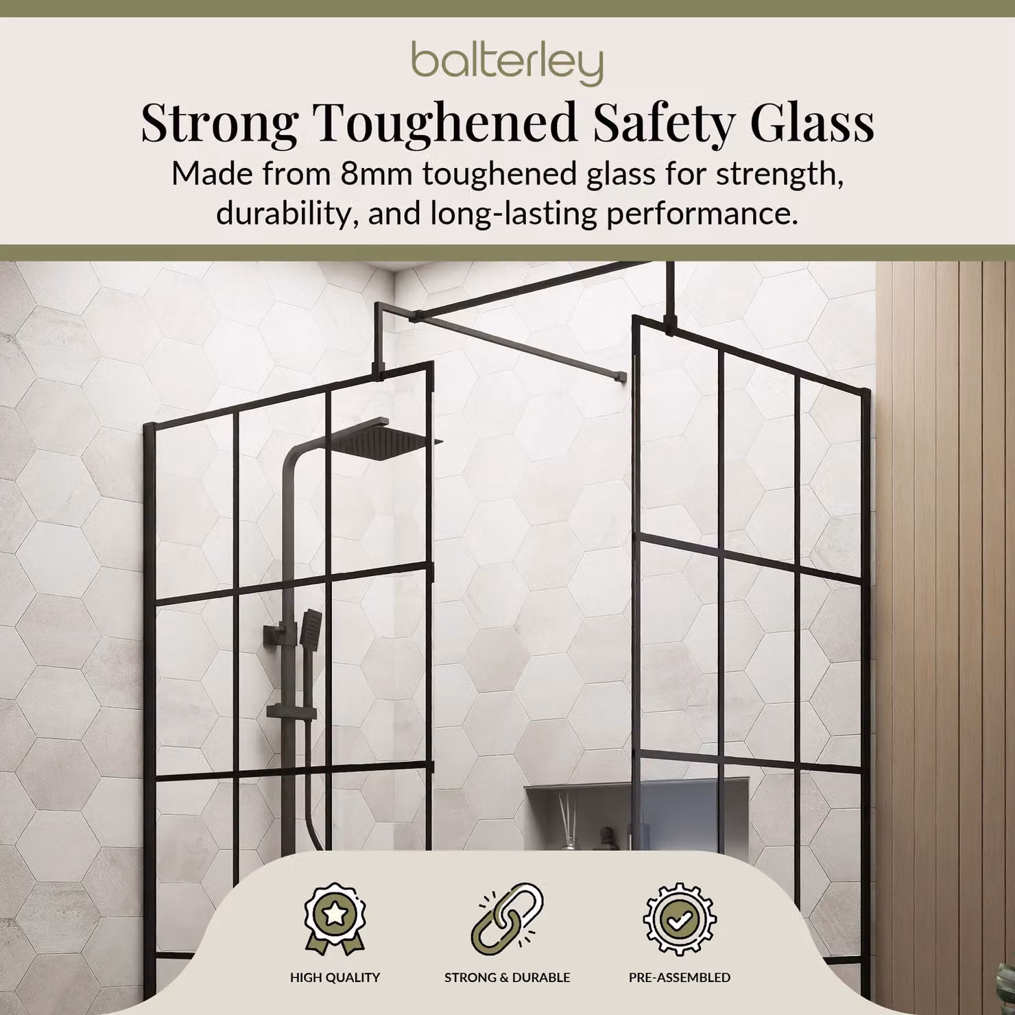 Balterley 8mm Glass Walk-In Wetroom Screen and Tray Set, Black and Grey, W: 1400 mm, D: 800 mm – 3