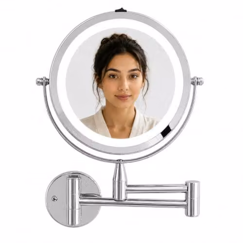 Orsina Wall Mounted LED Mirror in Chrome Silver, Adjustable Round Bathroom Mirror, W/H: 29 x 18 cm