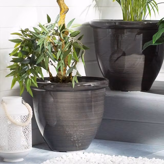 Wyld and Coco Brown Round All-Weather Planter Tub, Diameter: 44 cm