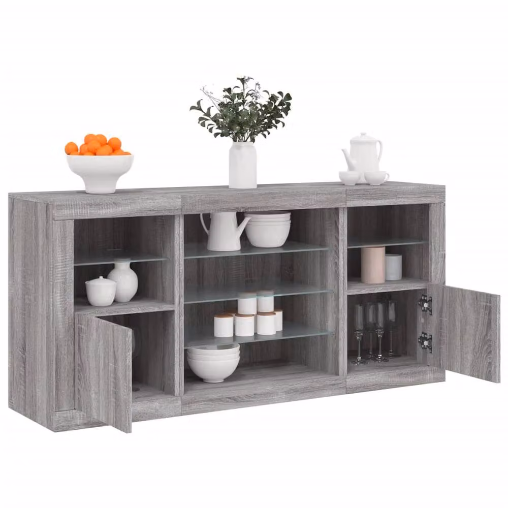 Berkfield Home Modern Sideboard with LED Lights in Grey Sonoma, W: 142.5 cm, D: 37 cm, H: 67 cm – 2