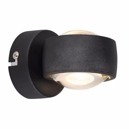 Globo Lighting Modern Round LED Up and Down Wall Light in Matt Black with Transparent Glass Shade, Warm White 3000K – 1