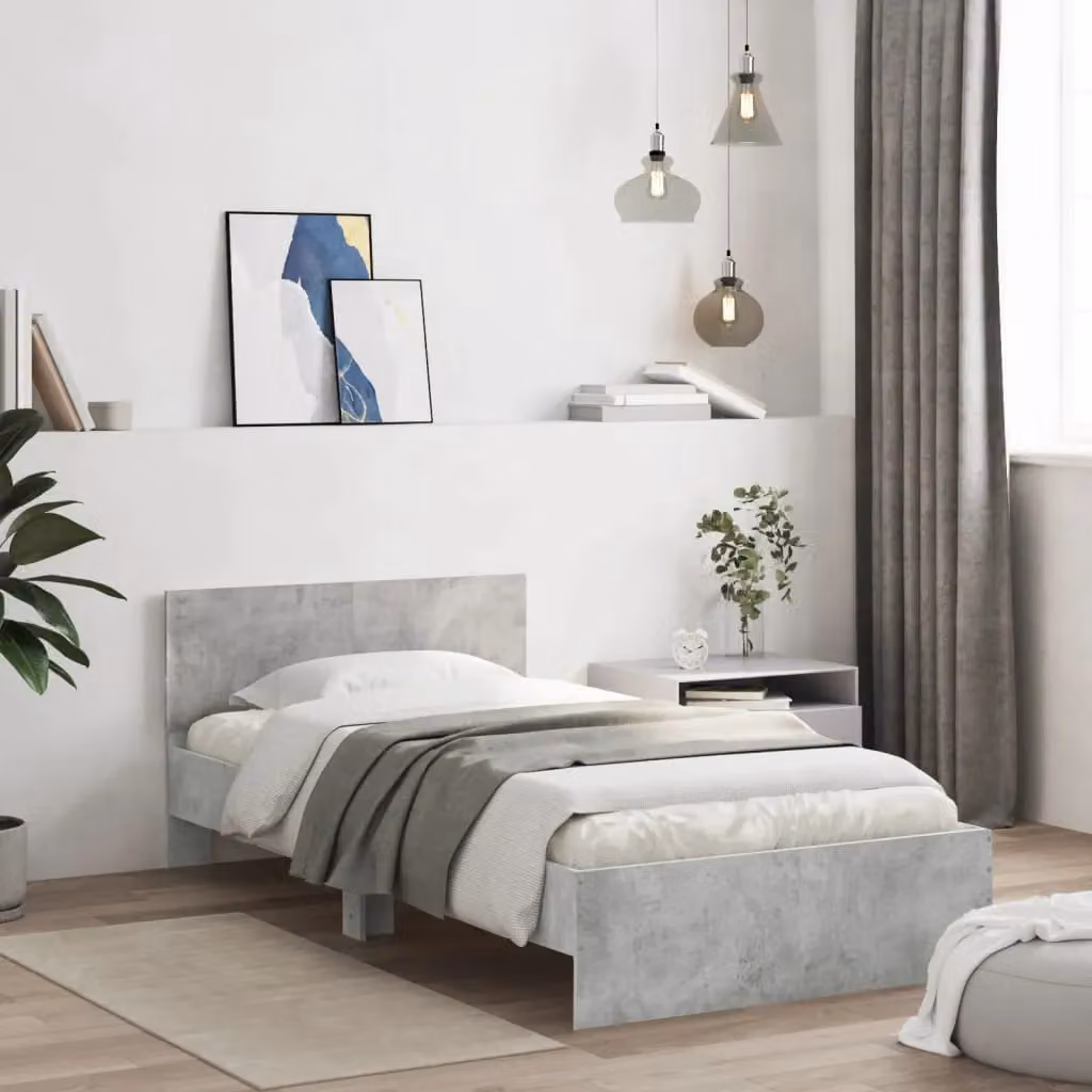 Berkfield Home Modern Bed Frame with LED Lights and USB Charging Port, Grey, W/D/H: 100 x 200 cm – 2