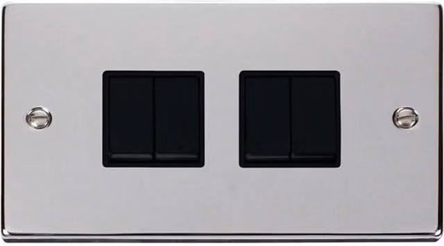 SE Home 4 Gang 2 Way Flush Light Switch in Polished Chrome and Metallic Silver