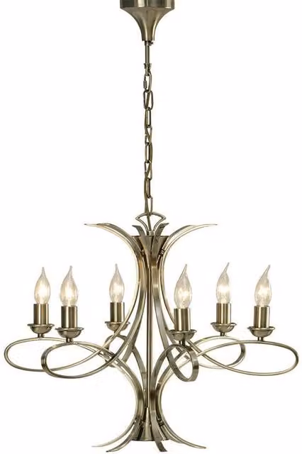 Interiors 1900 Penn 6 Light Ceiling Pendant Chandelier in Gold/Brass Effect with E14 Base