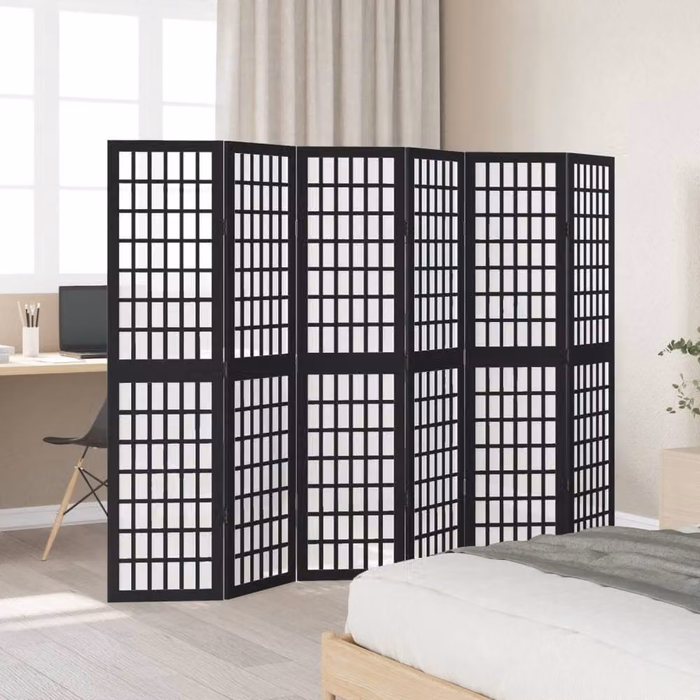 Berkfield Home 6-Panel Room Divider in Black Solid Paulownia Wood – 3