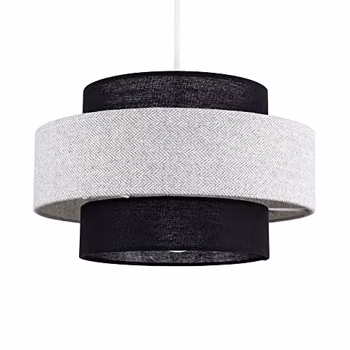 MiniSun Modern Cylinder Ceiling Light Shade in Black and Grey Fabric, Width: 30 cm – 1