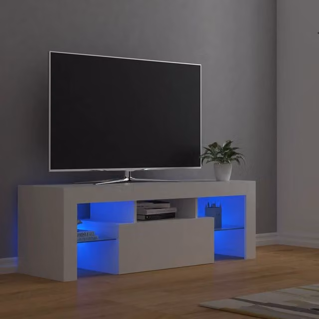 Berkfield Home Modern TV Cabinet with Integrated LED Lights in White, W/D/H: 120 x 35 x 40 cm – 1