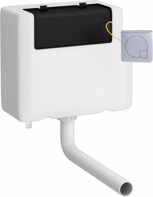 Balterley Concealed Dual Flush Water Saving Cistern with Square Flush Plate in Chrome and White, W/D/H: 34.0 x 14.2 x 29.6 cm