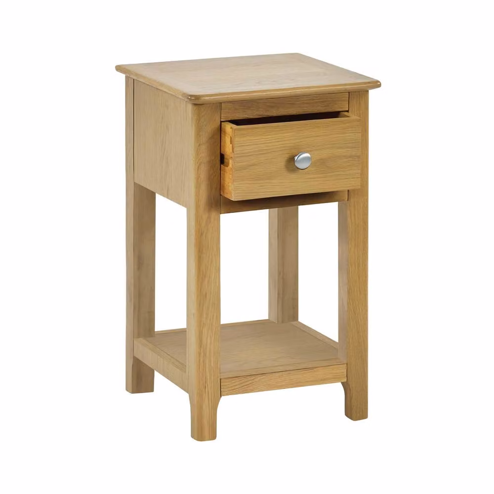 Cheshire Premium Langford Oak Compact 1 Drawer Bedside Table with Shelf in Brown – 2