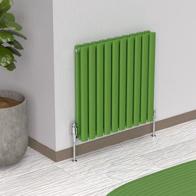 Lux Heat Oval Horizontal Double Radiator in Apple Green, W: 60 cm, H: 54 cm