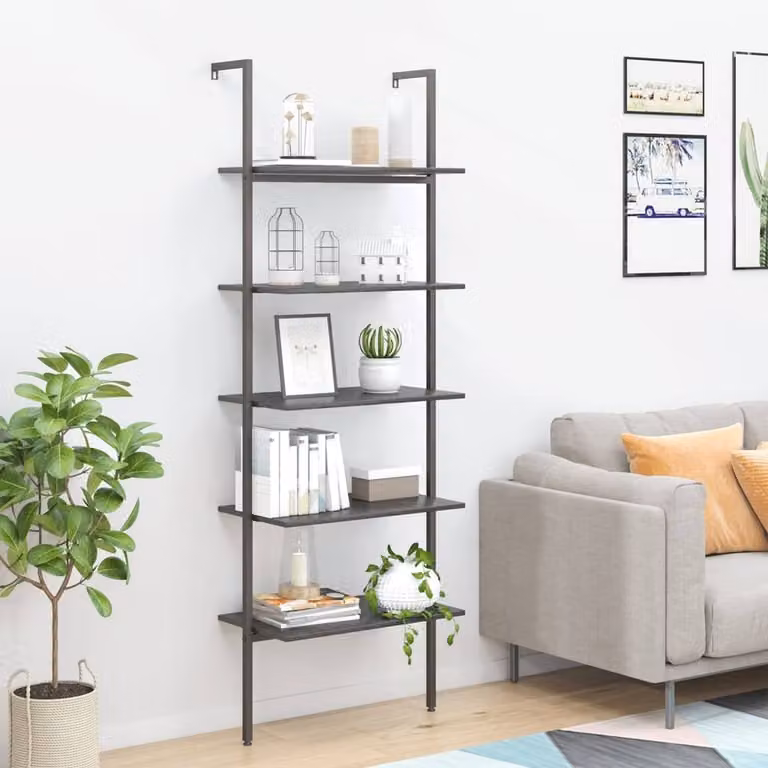 Berkfield Home Practical 5-Tier Leaning Ladder Shelf, Black, W: 64 cm, D: 35 cm, H: 185 cm