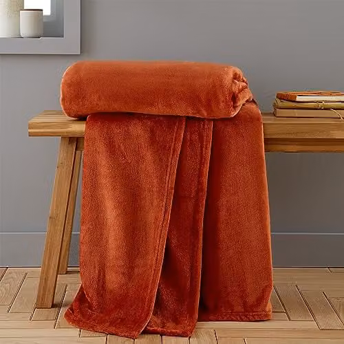 Catherine Lansfield Raschel Velvet Touch Throw Blanket, Orange, W: 200 cm, D: 240 cm – 1