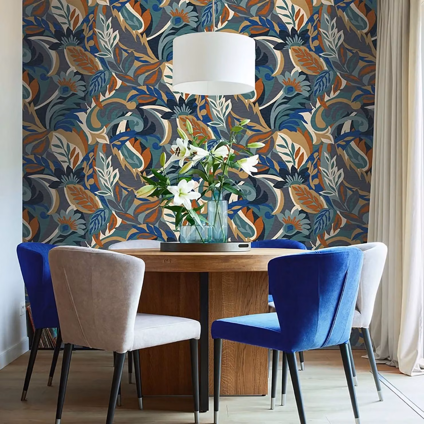 Belgravia Blue Botanical Art Nouveau Floral Leaf Wallpaper Roll – 3