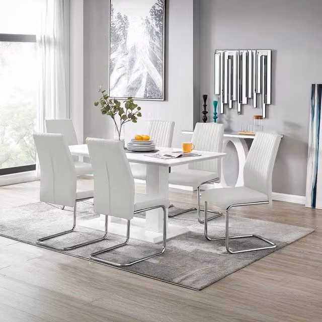 FurnitureboxUK Imperia High Gloss Rectangular Dining Table and 6 Lorenzo Dining Chairs Set in White